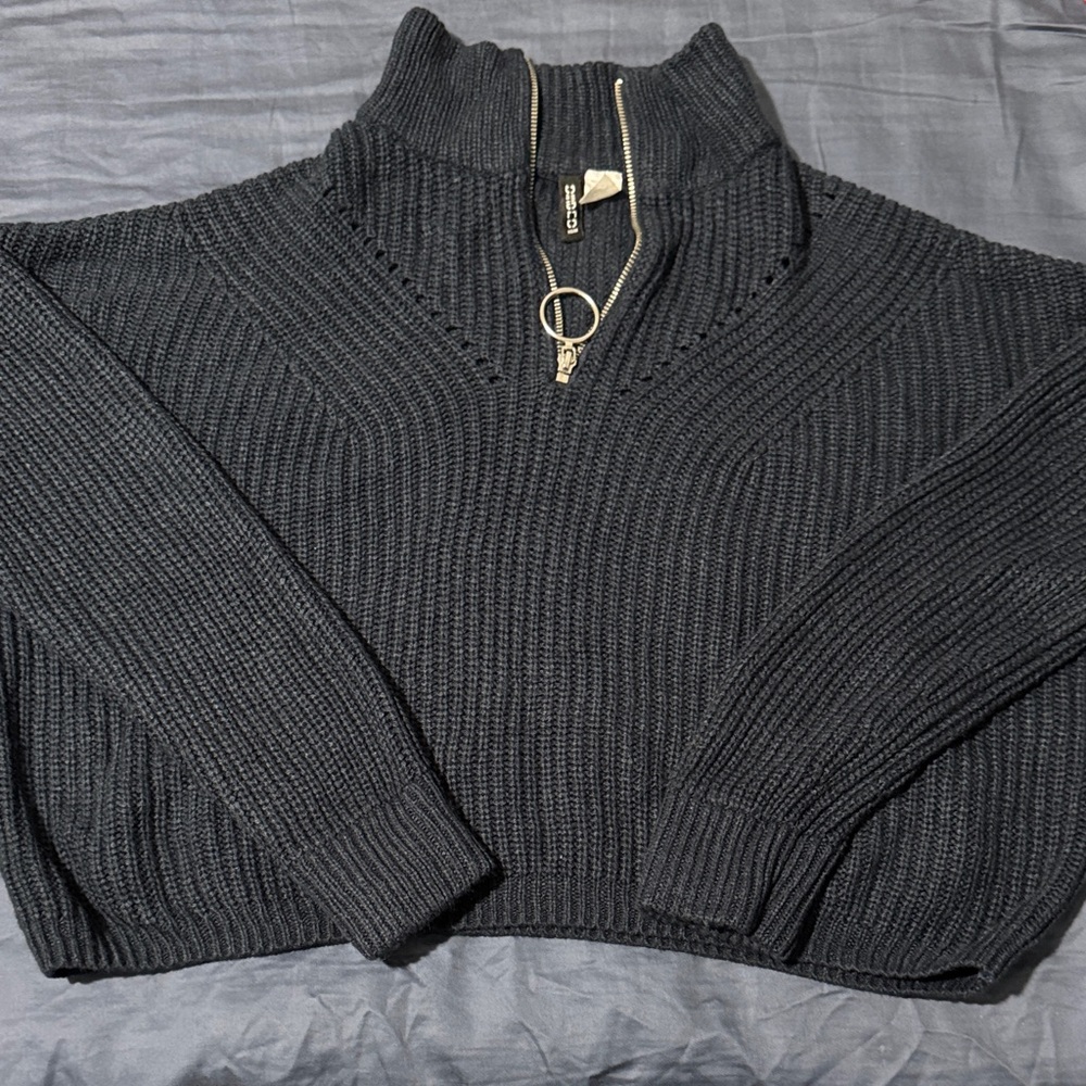 H&M Dark Blue Zippered Knit Cardigan